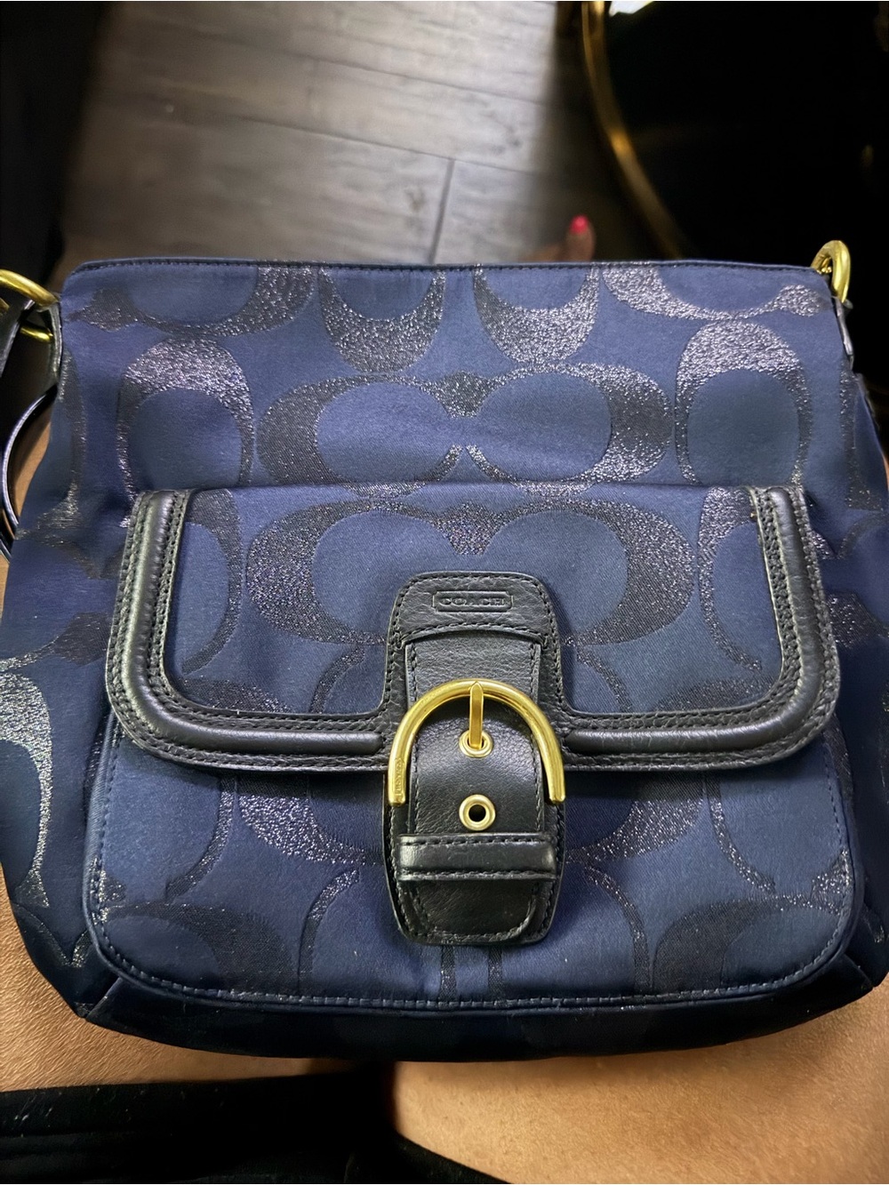 Coach Campbell metallic Signature Crossbody Bag with Front Buckle Pocket - Picture 2 of 9